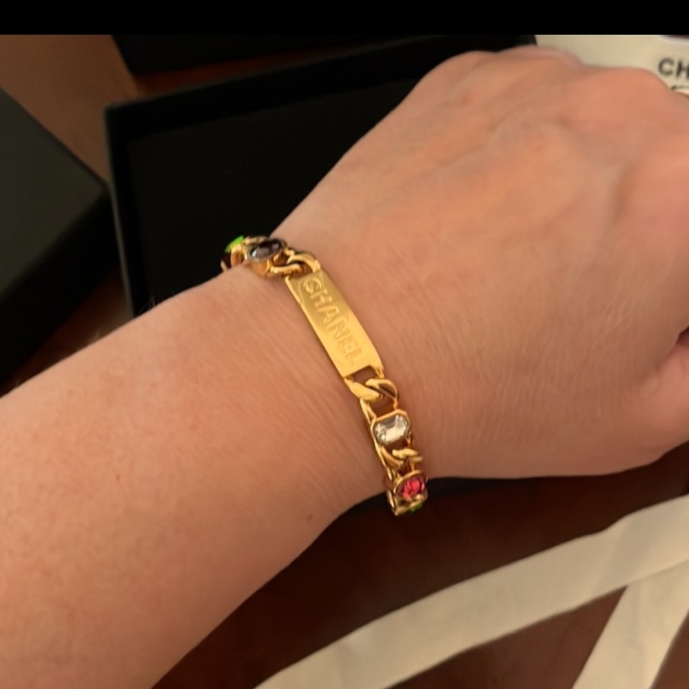 Chanel Stone Bracelet W/ Flaws, Ribbon & Bag-Priced Accordingly- (No box)